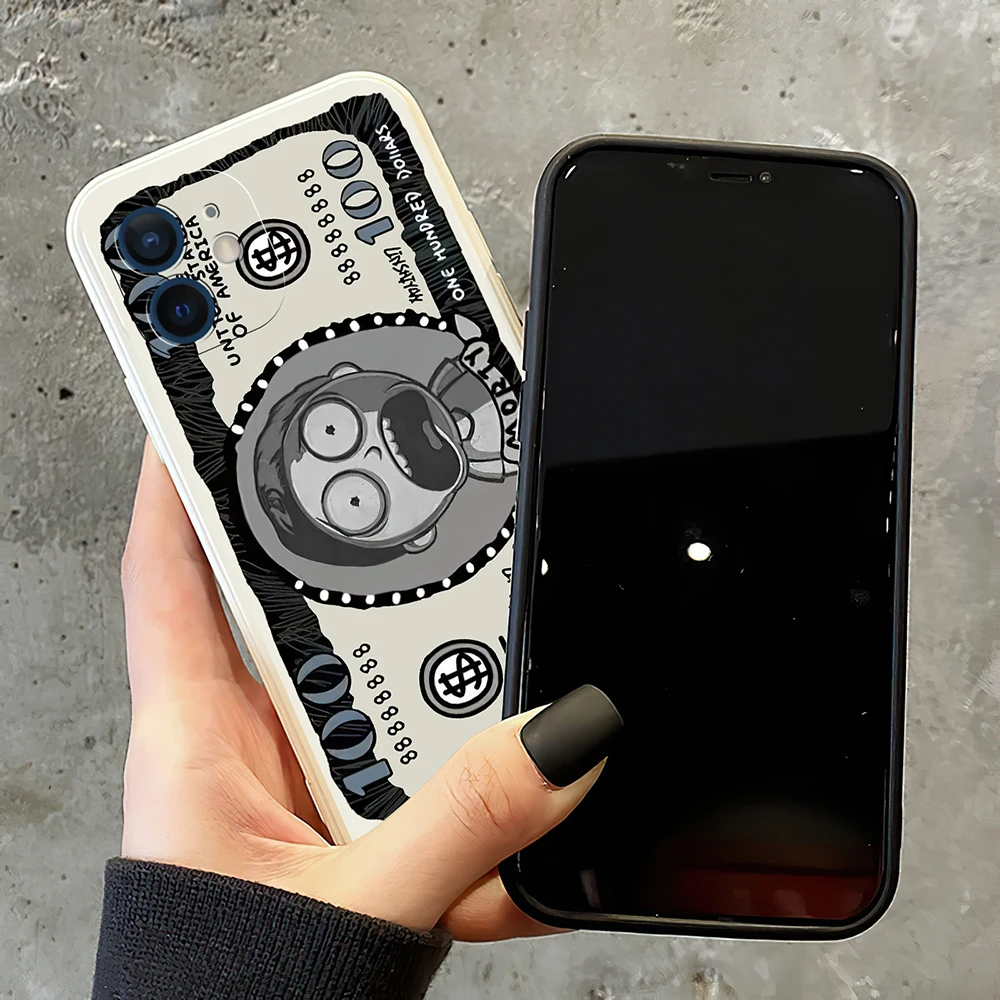 

R-Rick Mort Protect Case For iPhone 13 Pro 12 Max Mini 11 Pro Max X XR XS MAX SE2020 8 7 6 6S Plus Dollar Silicone Phone Cover