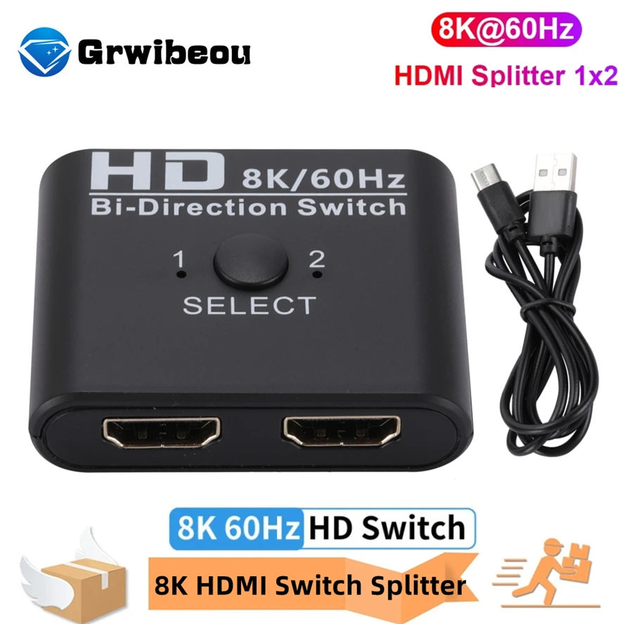 Фото 4K HDMI-совместимый переключатель двунаправленный сплиттер 1x 2/2x1 HDMI 8K 60 Гц переключатель 2 в 1 для PS4/3 ТВ-монитора переключатель адаптер №1