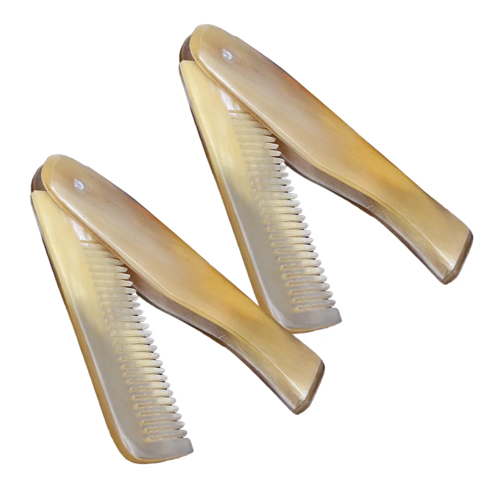 

2Pcs Ox Horn Comb Curly Hair Comb Wide Teeth Hair Brushes Portable Hair Comb Salon Comb Folding Comb Hair Comb