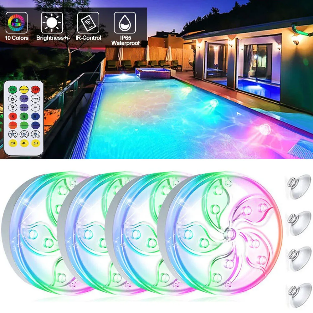 

Погружной подводный светодиодный ночсветильник с дистанционным управлением, 10 светодиодов s RGB светильник для бассейна, уличной вазы, аквар...