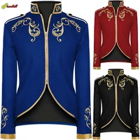 mens victorian vintage medieval jacket coat embroidery zip up stand collar prince king cosplay costume blazera coats