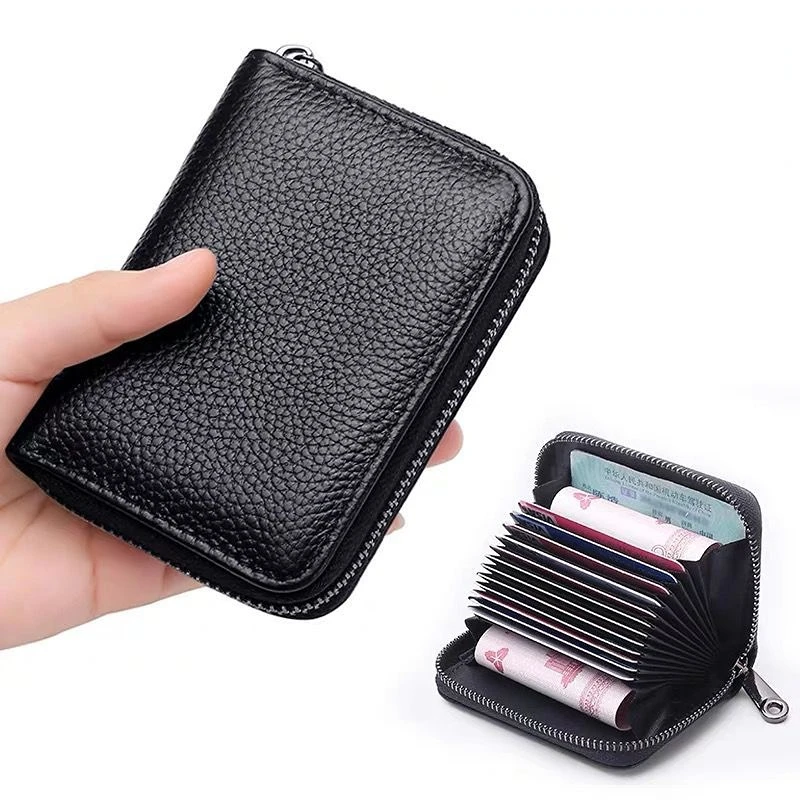 

14/20 Card Genuine Cow Leather Anti Theft Holder Credit Card Case Organizer Passport Wallet Men RFID Blocking Card Wallets Purse