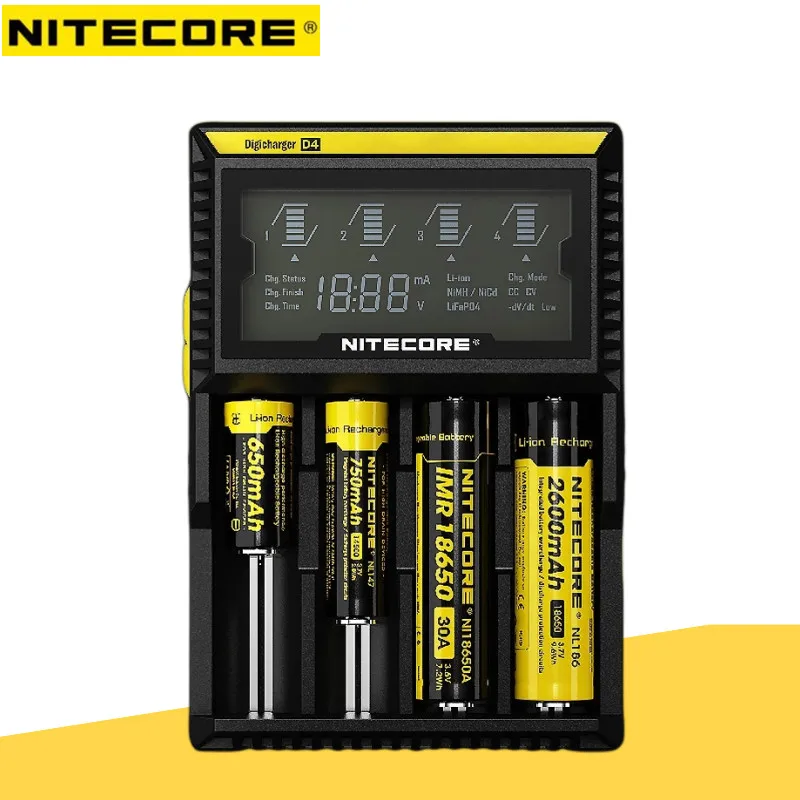 Зарядное устройство NITECORE D4 Digi, с ЖК-дисплеем, для 18650 14500 16340 26650 22650 (RCR123), 16340, AA, AAA