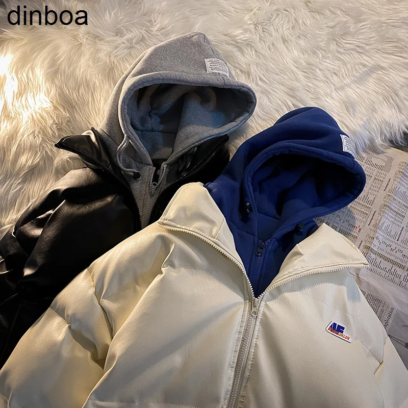 

Мужское зимнее пальто из искусственной кожи с капюшоном, Корейская версия