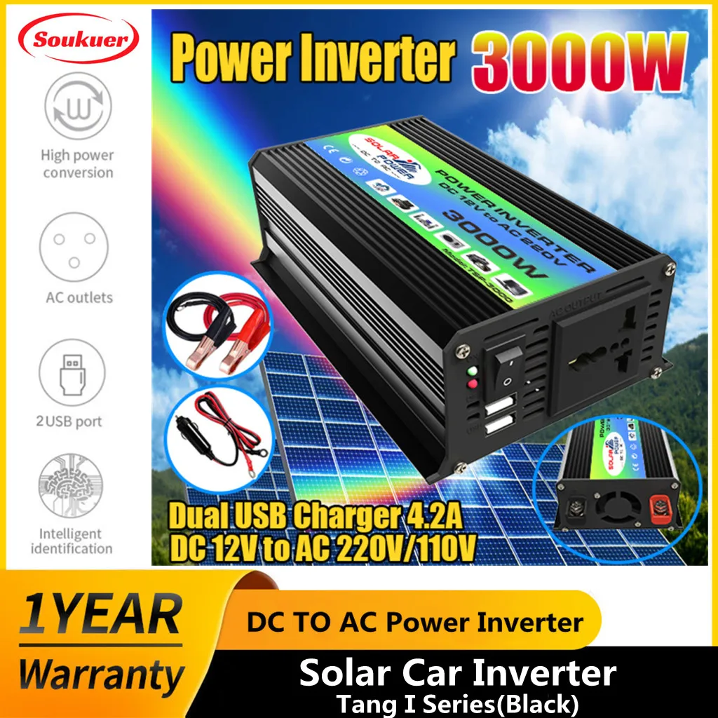 

3000W Car Power Inverter 12V to 110V 220Vac Transformer with USB Ports Car Charger Converter Adapter Solar Inverter T1B