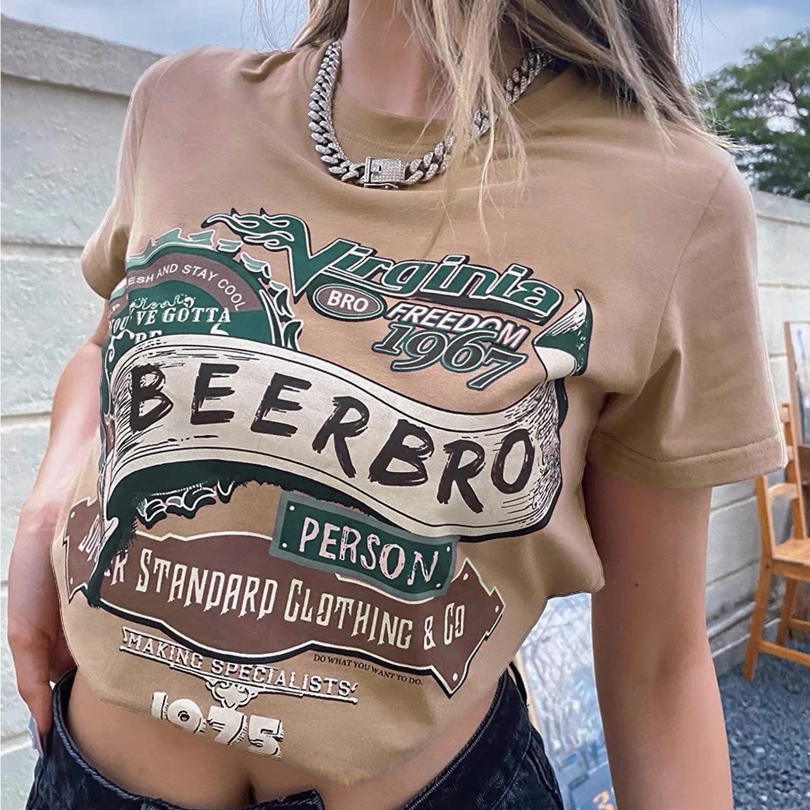 

Летняя женская футболка с коротким рукавом и круглым вырезом, пуловер с надписью спереди, Винтажная футболка, топы