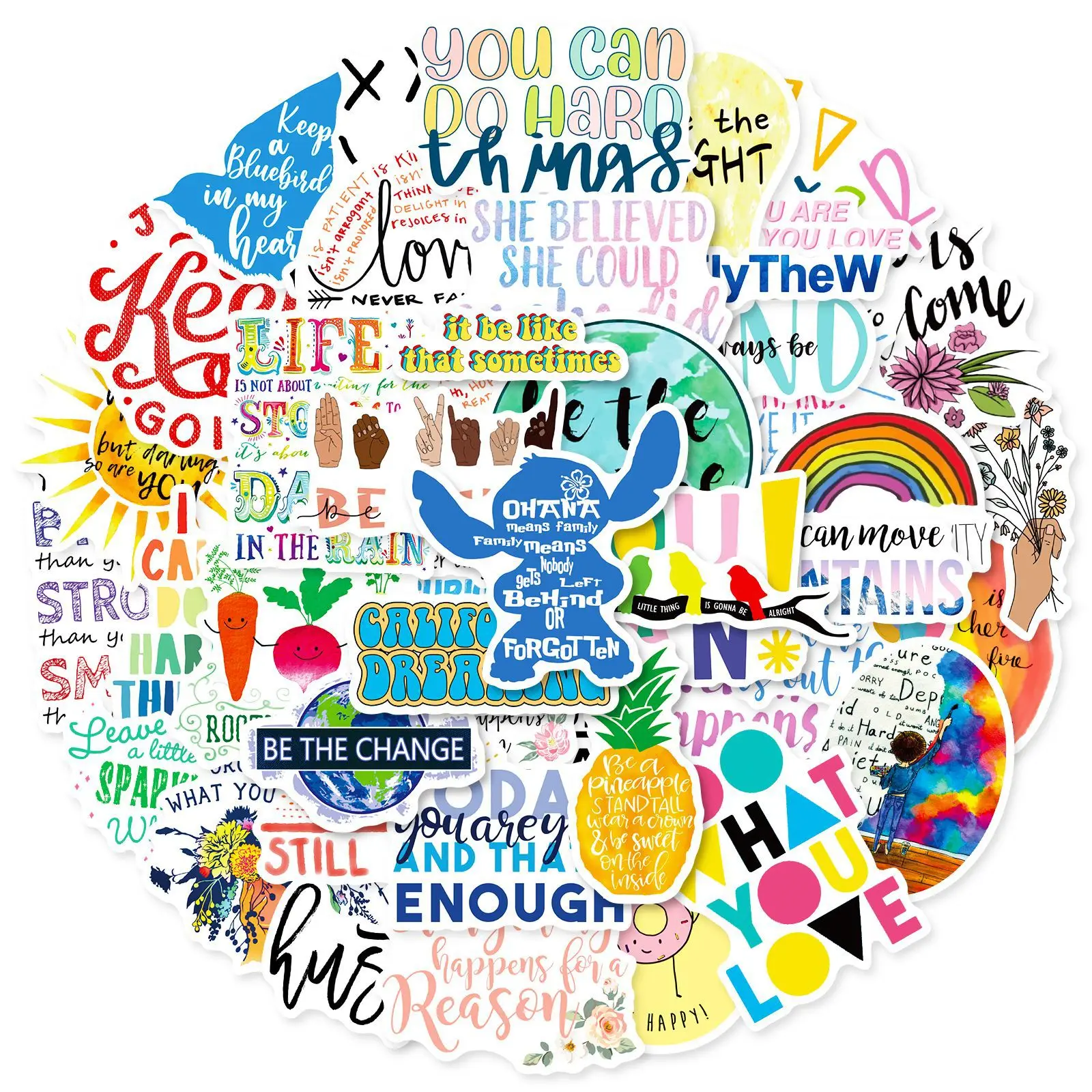 

50PCS Inspirational Motto Graffiti Sticker Aesthetic DIY Sticky Decorative Sketchbook Scrapbooking PVC Accessories for Kids