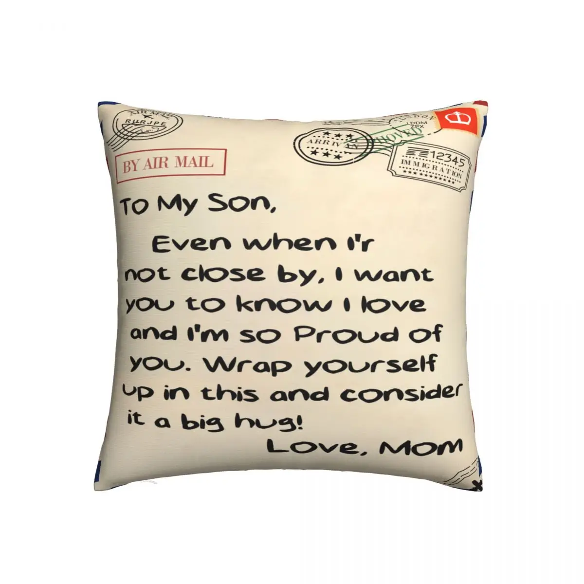 

To Son From Mom Pillowcase Printing Cushion Cover Gift Air Mail Gifts Letter Pillow Case Cover Living Room Square 40*40cm