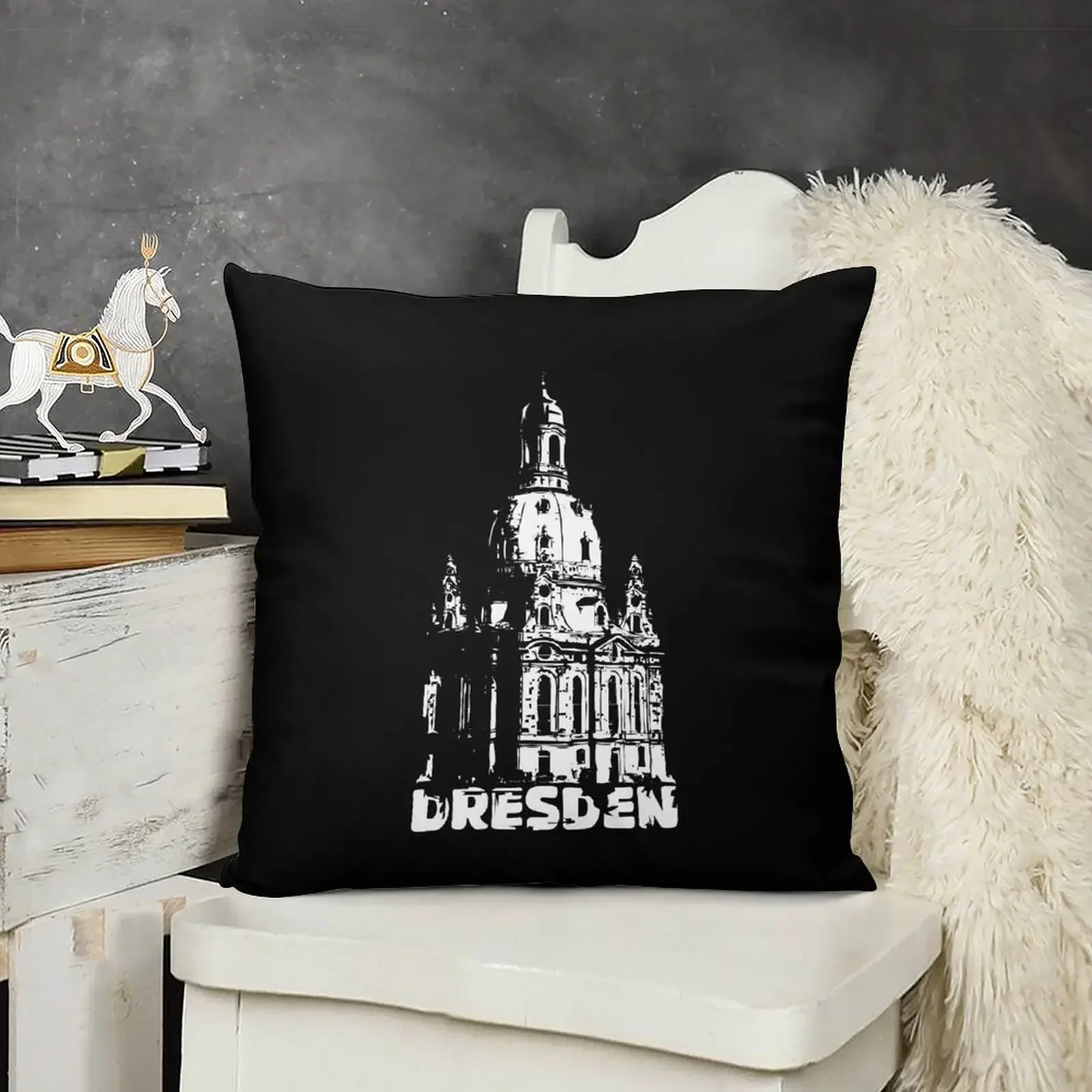 Декоративная подушка с принтом Dresden Frauenkirche East Saxony City Illustration