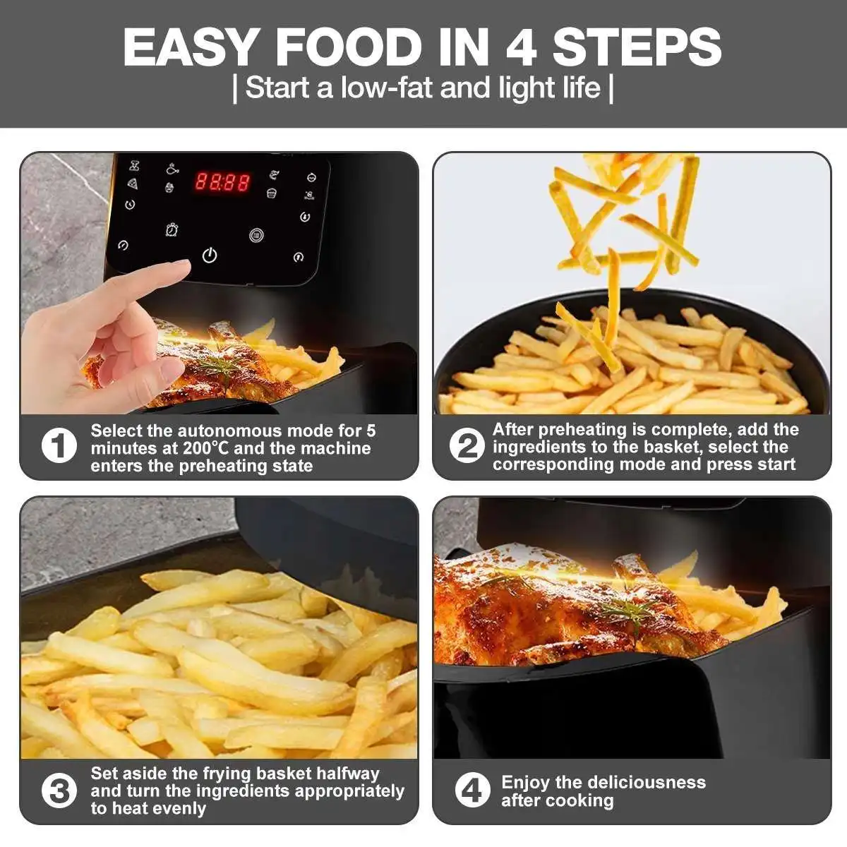 Электрическая безмасляная фритюрница 1400 Вт с ЖК-экраном | Бытовая техника