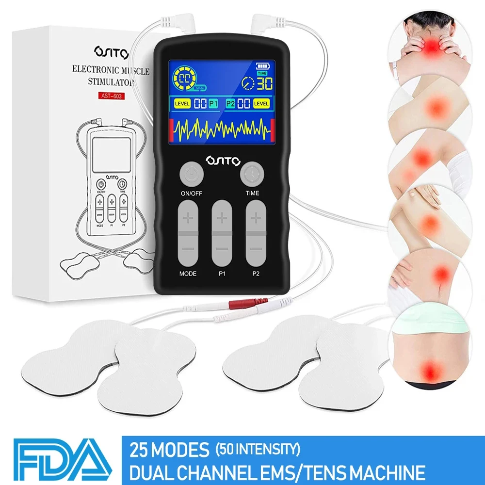 

Dual Channel 25 Modes Physiotherapy Tens Unit Eletric Muscle Stimulator EMS Digital Pulse Body Massager Acupuncture Pain Relief