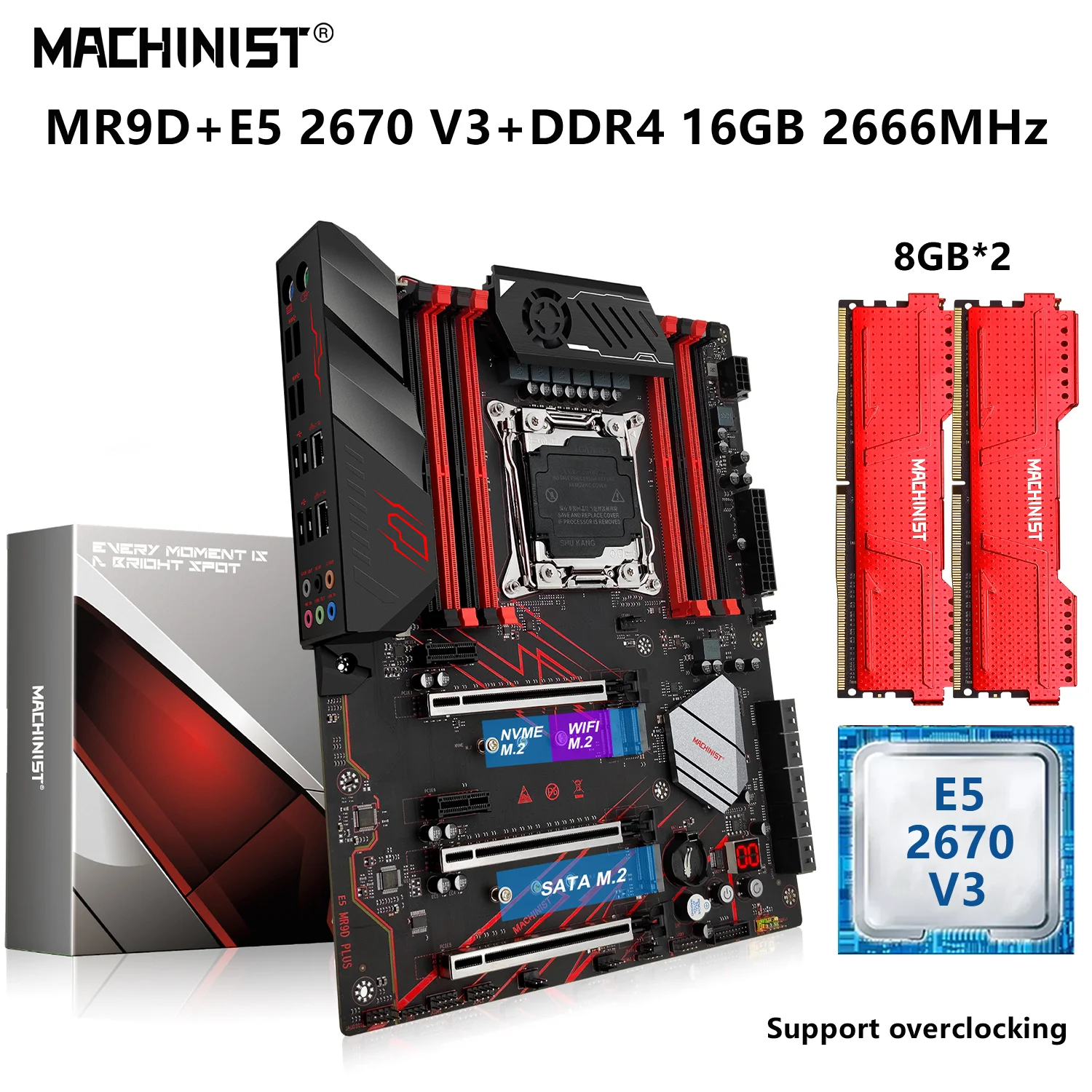 

MACHINIST MR9D комплект материнской платы с комплектом Xeon E5 2670 V3 процессор LGA 2011-3 16G = 2x8G DDR4 2666 МГц ОЗУ USB 3,0 NVME M.2 SATA