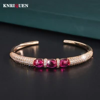 luxury wedding bangles for women vintage 68mm ruby stone rose gold color cuff bracelets party fine jewelry birthday female gift