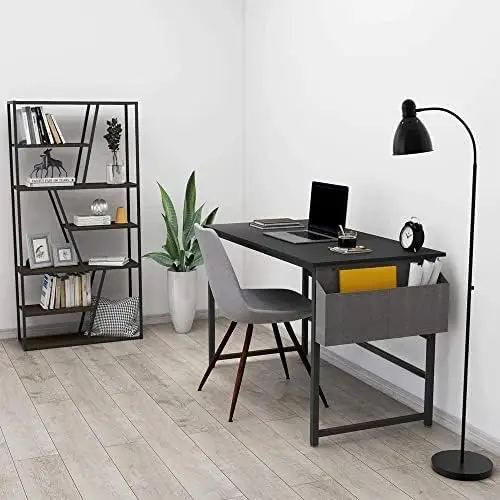 

Computer Desk 47" Home Office Writing Small Desk, Modern Simple Style PC Table, Black Metal Frame, Rustic Brown