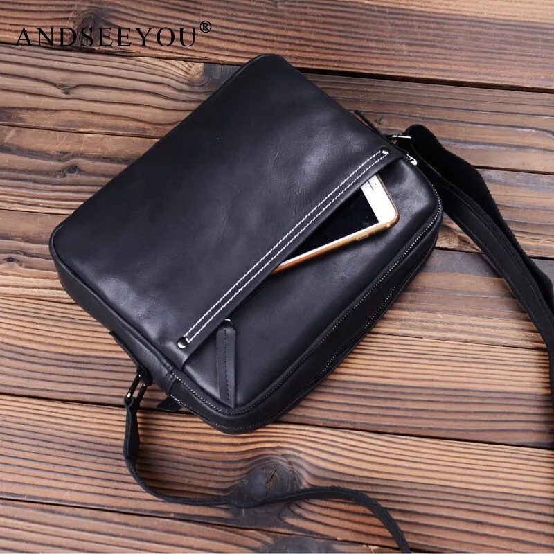 

Andseeyou Brand Genuine Leather Handmade Men's Bag First Layer Leather One-Shoulder Messenger Bag Men's Casual Messenger Bag Lar