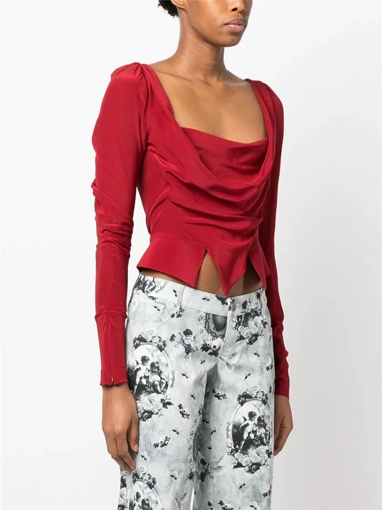 

Лето 2023, женские атласные колготки, женский топ, футболка Y2K, новая модная Высококачественная рубашка с длинным рукавом, бюстгальтер traf