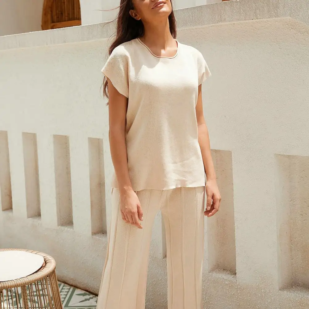 

Ladies Loose Fit Suit Summer Chic 2-piece Women's Sleeveless Top Wide-leg Pants Set with Irregular Hem Elastic for Breathable