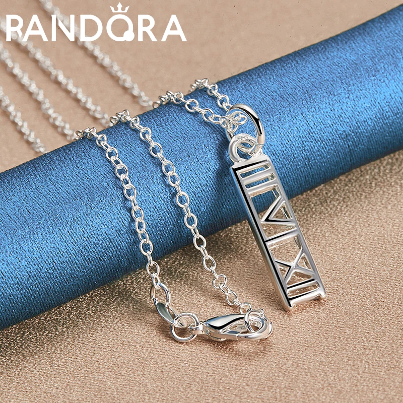 

RAIVDQRA 925 Sterling Silver 16-30 Inch Chain Necklace For Woman Men Rectangle Roman Numeral Pendant Neck Chain Fashion Jewelry