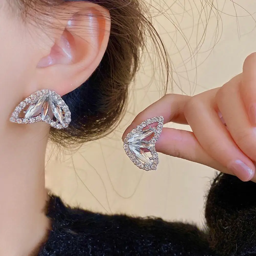 

1 Pair Ear Studs Faux Crystal Elegant Hypoallergenic Bling Rhinestone Butterflies Wing Women Earrings Fashion Jewelry