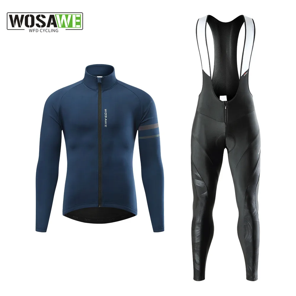 

WOSAWE Winter Cycling Jersey Sets Men Thermal Fleece Bicycle Clothing Road Bike Shirt MTB Uniform Ropa Ciclismo Warm Bib Pants