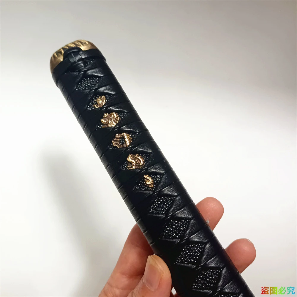 Фото Черная ручка Tsuka 30 см, латунная резная ручка Fuchi Menuki Kashira, кожаные фитинги для японского меча, самурая, катана, рукоять, новинка №3