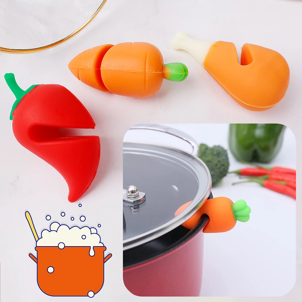 

Silicone Splash-Proof Pot Lid Holder Carrot Design Heat-Resistant Overflow-Proof Plug Pot Lid Spill Preventer Kitchen Gadgets