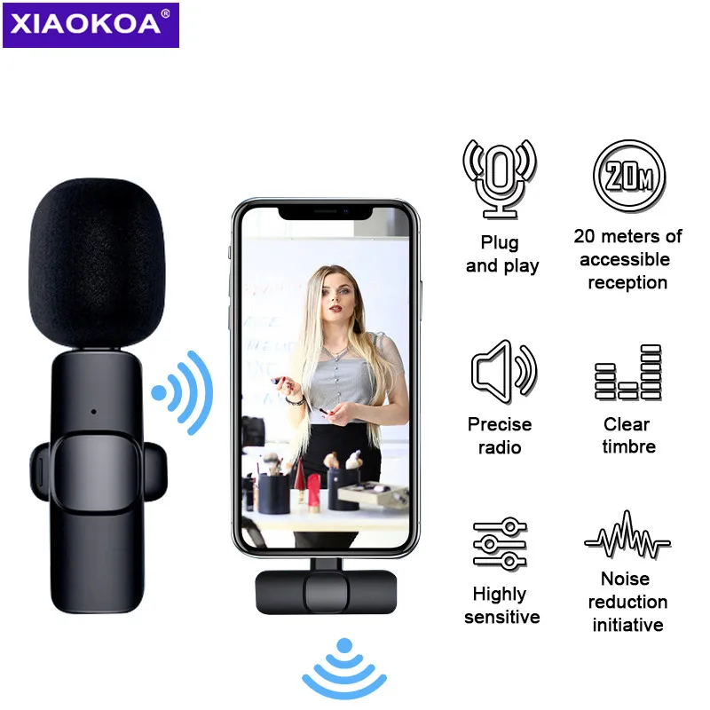 

XIAOKOA Lavalier Lapel Wireless Microphone Portable Audio Video Recording Collar Mini Mic for IPhone/Android