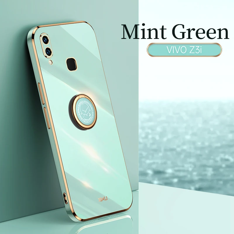 

Plating Square Ring Holder Silicone Phone Case On For Vivo Z3i Z 3 i Phone Case Luxury Stand Cover