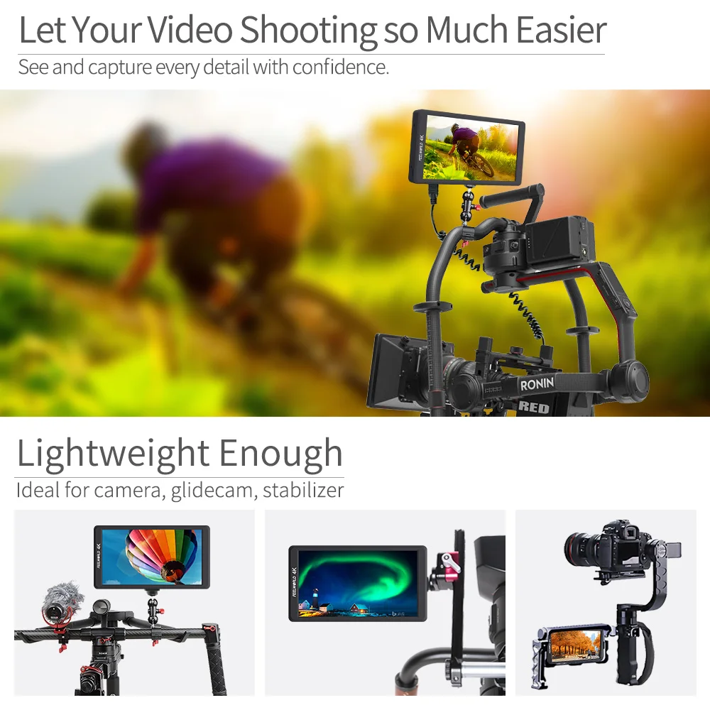 Камера FEELWORLD F570 с алюминиевым корпусом, 5,7 дюйма, 4K, HDMI, IPS, LCD, Full HD, 1920x1080, внешний полевой монитор для цифровой зеркальной камеры (art.: 7a8f14ba8) - 7a8f14ba8