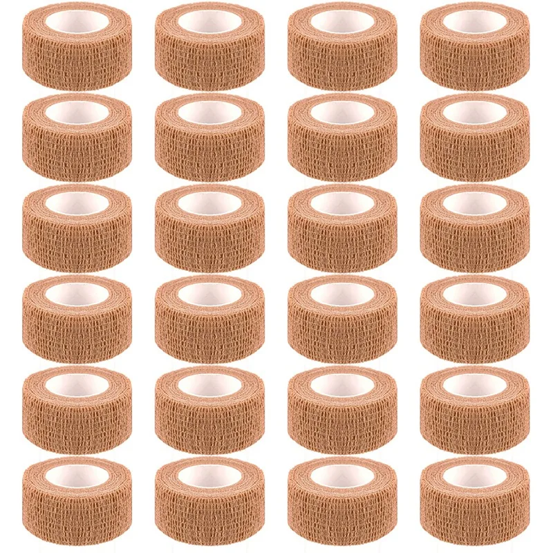 

24 Rolls Beige Elastic Self-Adhesive Bandage 2.5cm Complexion Sports Bandage for Sports Injury and Pet Treatment