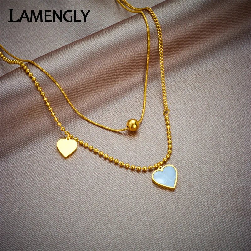 LAMENGLY 316L нержавеющая сталь сердце любовь ракушки кулон ожерелье для женщин новый тренд девушки 2 в 1 бисер цепи ювелирные изделия для вечеринки Подарки LAMENGLY 316L нержавеющая сталь сердце любовь ракушки кулон ожерелье для женщин новый тренд девушки 2 в 1 бисер цепи ювелирные изделия для вечеринки Подарки