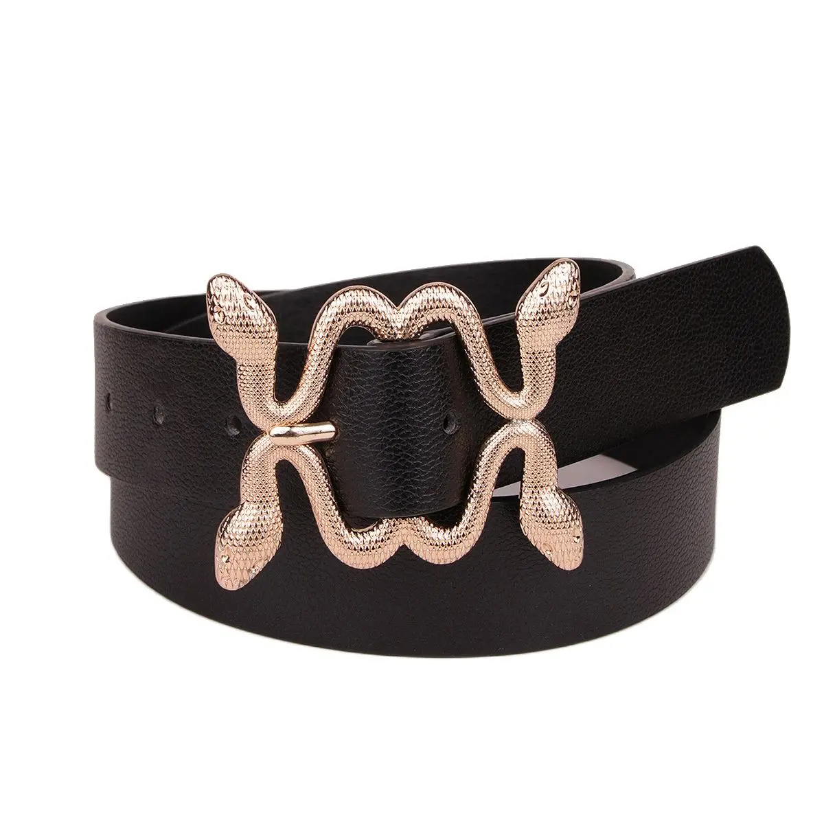 New Women's Four Snake Lychee Pattern Belt Accessory PU Leather Punk Casual Style Snake Buckle Black Female Belt