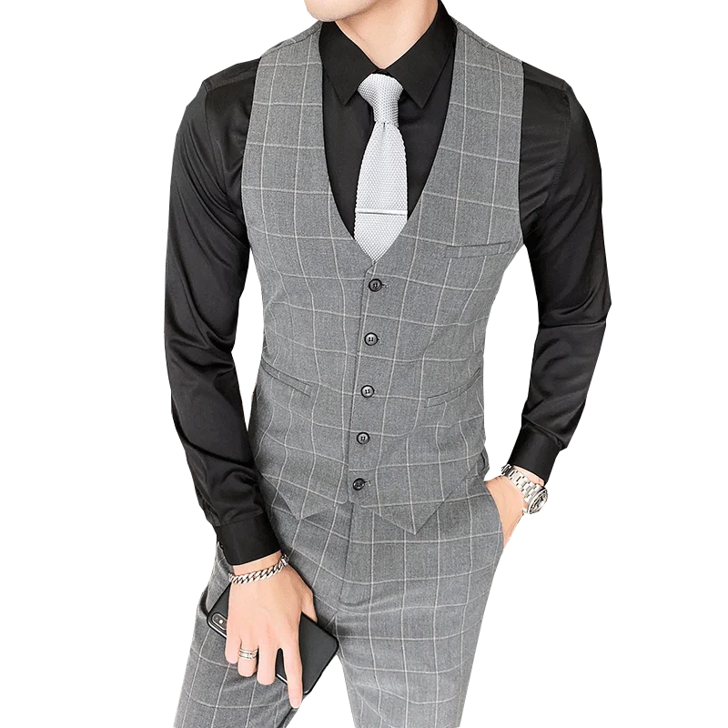 

2022 Men's Business Casual Vest British PlaidSuit Vest Male Gentleman Slim British Style Plaid Waistcoat