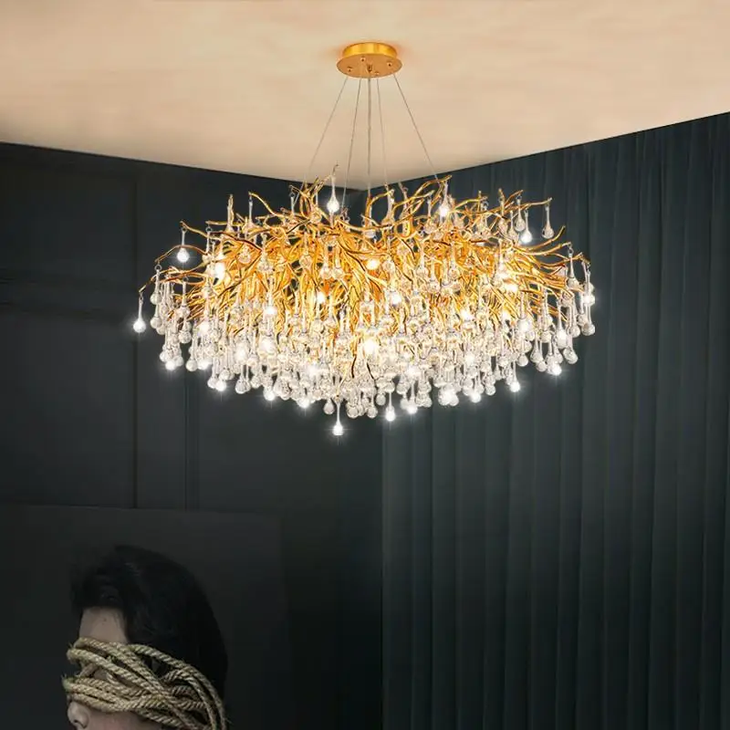 

Luxury Gold Living room Chandelier Branch Shiny K9 Crystal Chandeliers Fixture for Bedroom Cloth Shop Lobby Dining Room