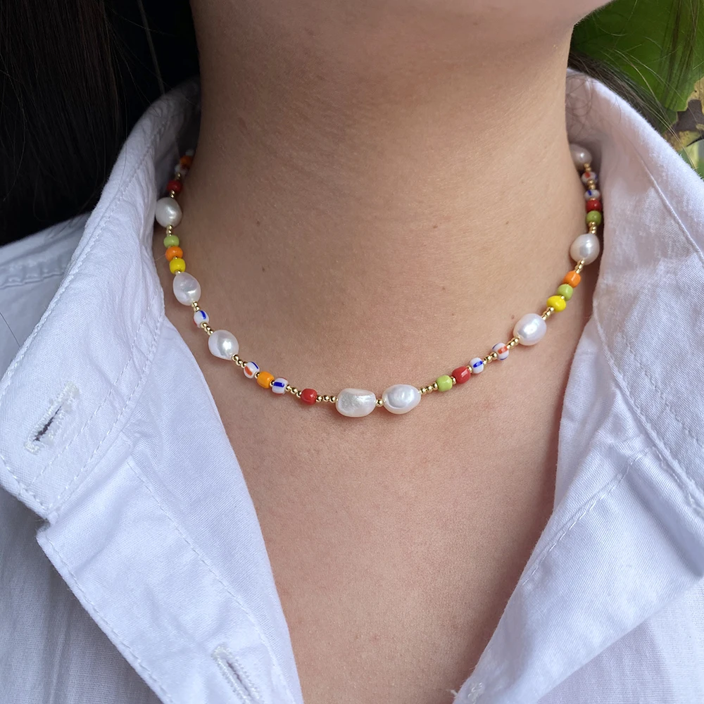 

Pearl Beaded Necklace for Women Boho Chains Collares Trendy Pendant Gold Stainless Steel Lobster Clasp Punk New Fashion 2022