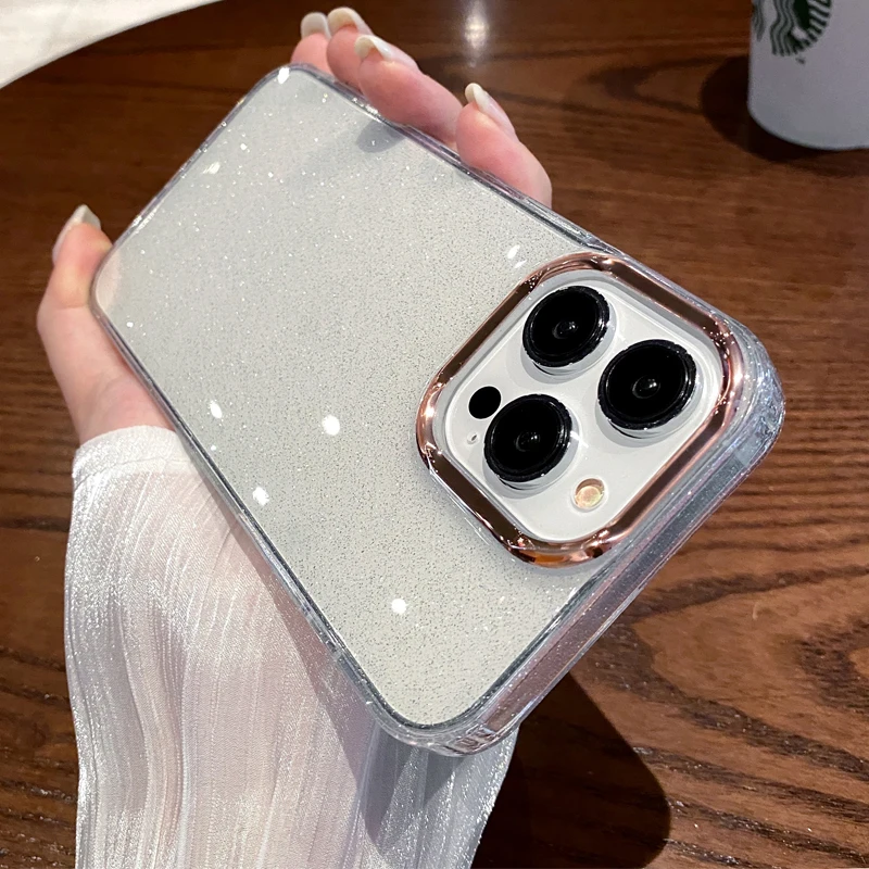 

Luxury Shining Glitter Bling Plating Clear Case For iPhone 14 Pro Max 13 12 11 14 Plus Fashion Transparent Soft Shockproof Cover