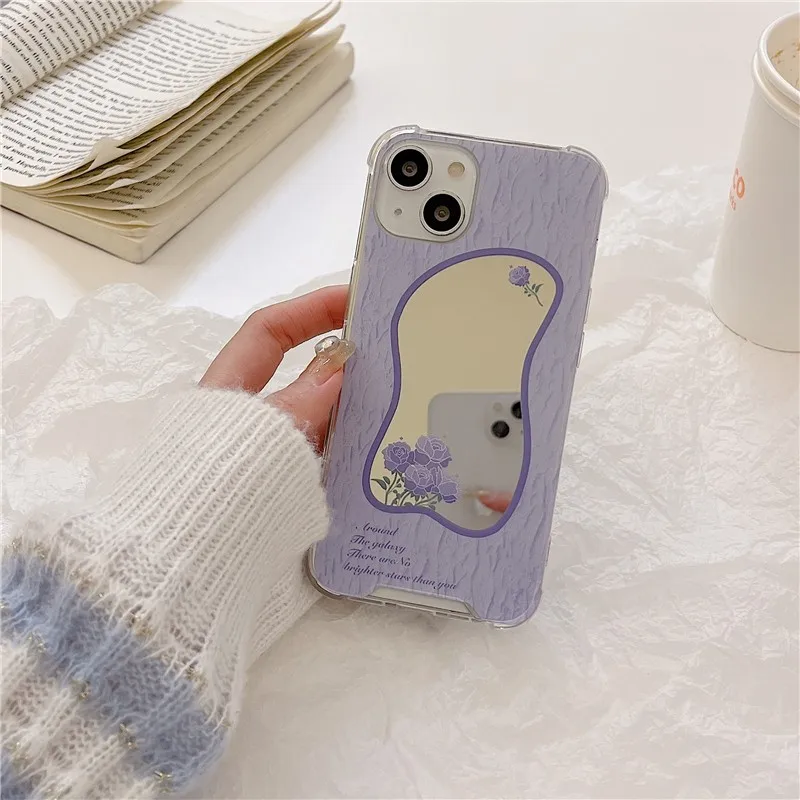 

Fashion Cute Eugene Flower Mirror Female Hard Case For Iphone 11 12 13 Pro Max 7 8 Plus Xr X Xs Se 2020 Anti-drop Cover Fundas