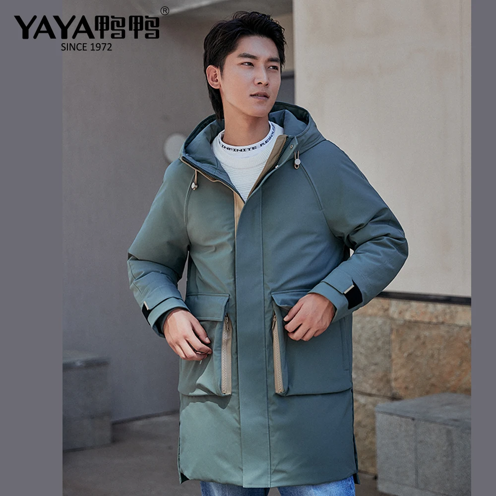 

YAYA 2022 Man Down Jacket 90% Duck Down Thick Loose Coat Hooded Medium Length Waterproof Windbreak Slim Fitness Outwear