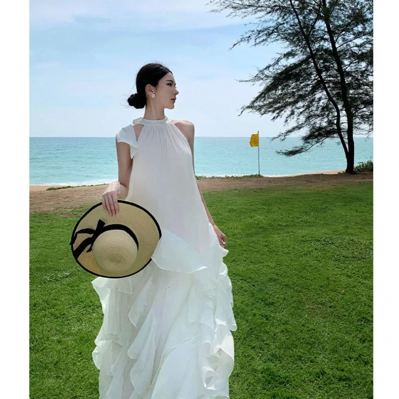Платье с лямкой на шее и рюшами по краям летние каникулы женские пляжные брюки
