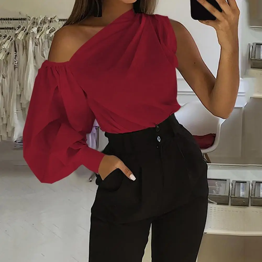 

Lightweight Breathable Solid Color Slash Neck Sexy Top Female Clothes