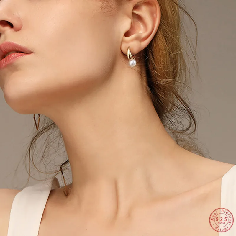 

AIDE Simple Pearl Earrings 925 Sterling Silver Gold Silver Color Lucky Earrings Exquisite Jewelry for Girl