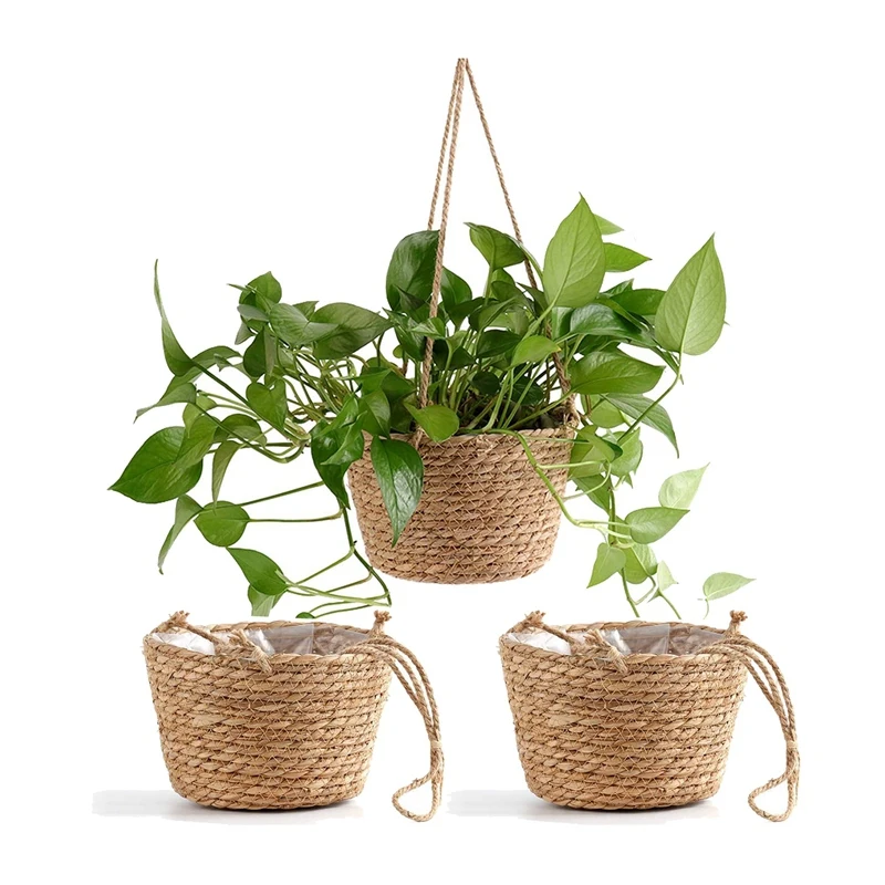 

Promotion! 3Pcs Seagrass Hanging Planter Basket,Woven Indoor Outdoor Flower Pot Plant Hanger Succulent Potted Container Home Dec
