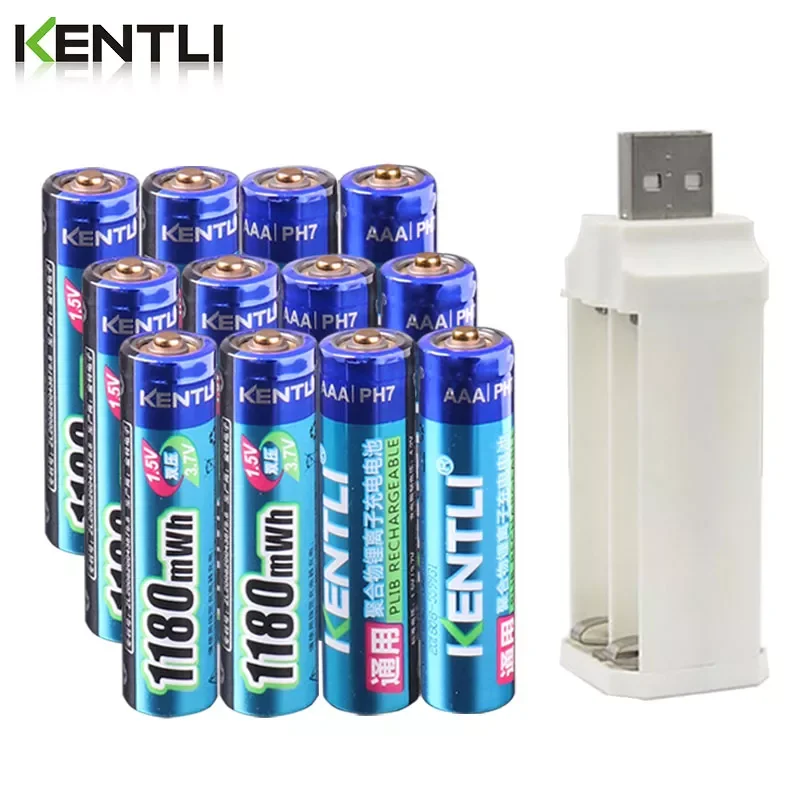 

KENTLI 1.5v 1180mWh aaa polymer lithium li-ion rechargeable batteries battery + 4 slots lithium li-ion charger