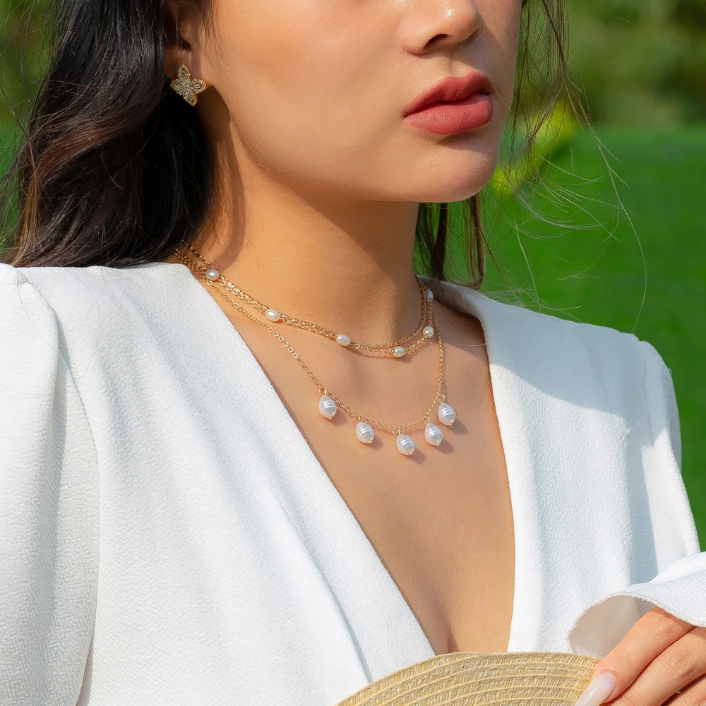 

Pearl Pendant Choker Necklace for Women Multilayer Imitation Wed Bridal Vintage Tassel Clavicle Chain Aesthetic Jewelry
