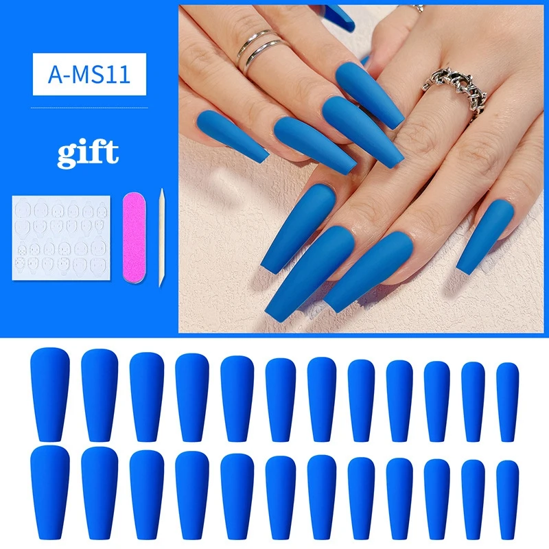 

24Pcs/Set Pink Gradient Pattern Design False Nail French Coffin Ballet Fake Nails Glue DIY Manicure Nail Art Tools