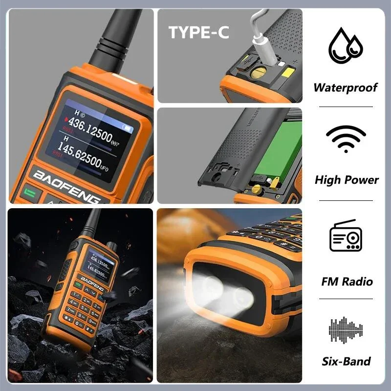 Baofeng UV-17 Pro Max GPS Walkie Talkie Six Bands AM 108-136 МГц Type-C Зарядный фонарик NOAA Радиолюбитель