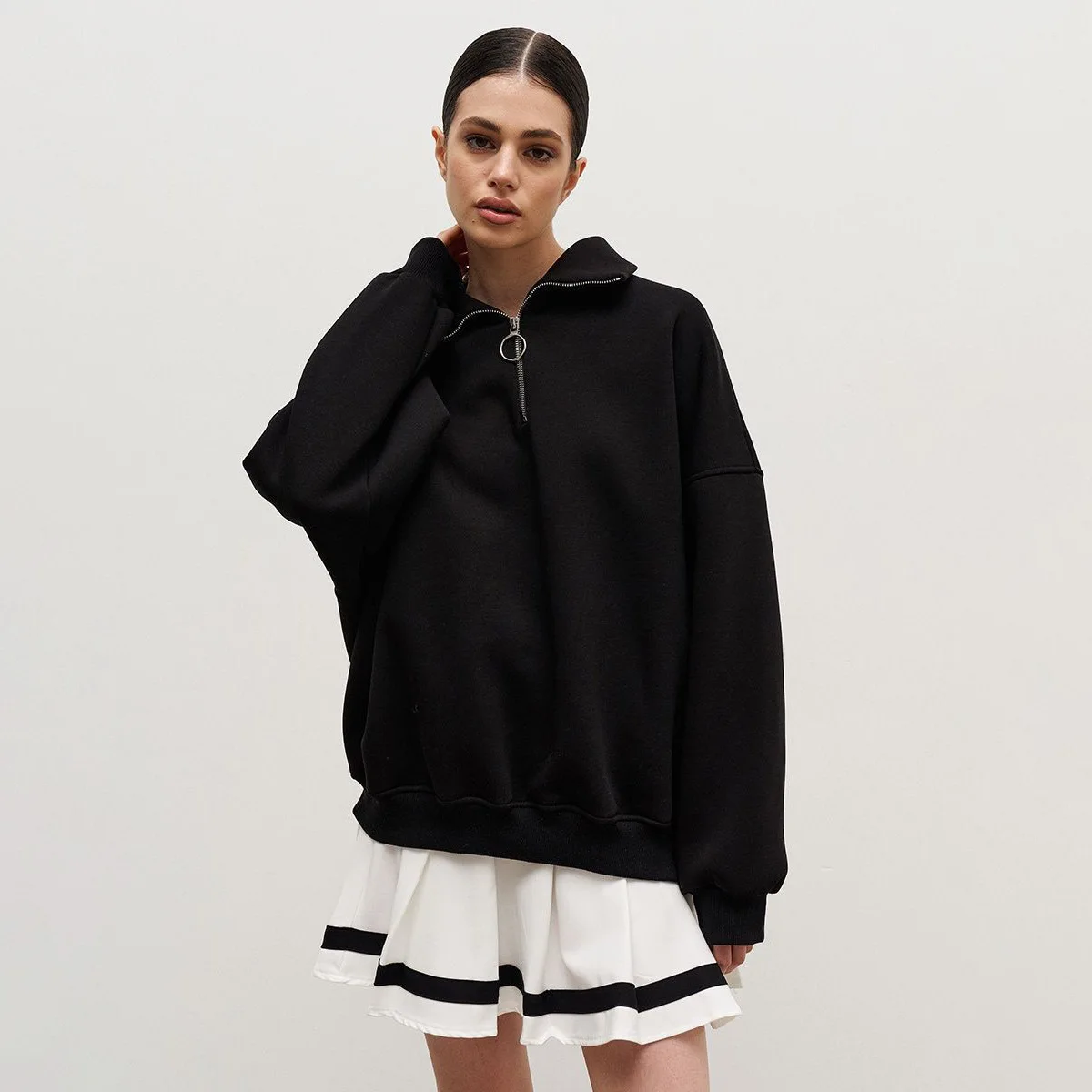 

Harajuku Sweatshirt for Women Fall/Winter 2023 Fashion Solid Color Loose Lapel Zipper Hoodies Women Pullover