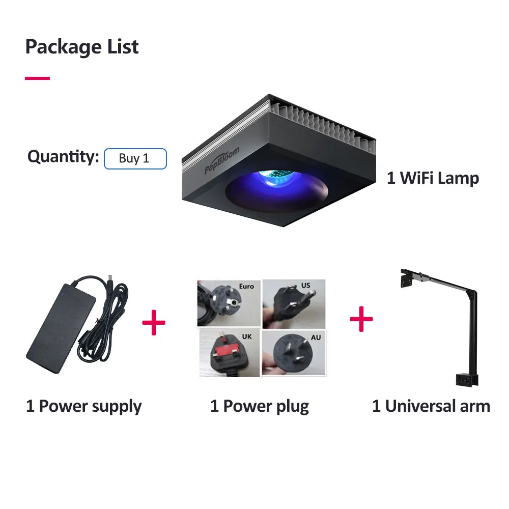 Фото Светодиодный светильник PopBloom RL90 Reef LED с креплением на кронштейн и управлением через приложение, умный светодиодный светильник для морского кораллового аквариума SPS LPS. №5