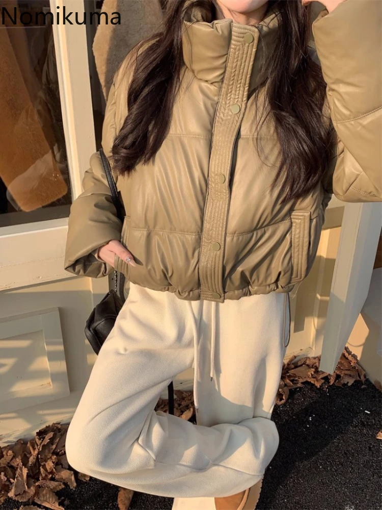 Зимняя одежда кожаные парки со стойкой женские винтажные модные утолщенные