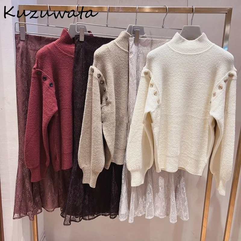 Женские джемперы на пуговицах Kuzuwata теплые трикотажные свитеры с длинным рукавом